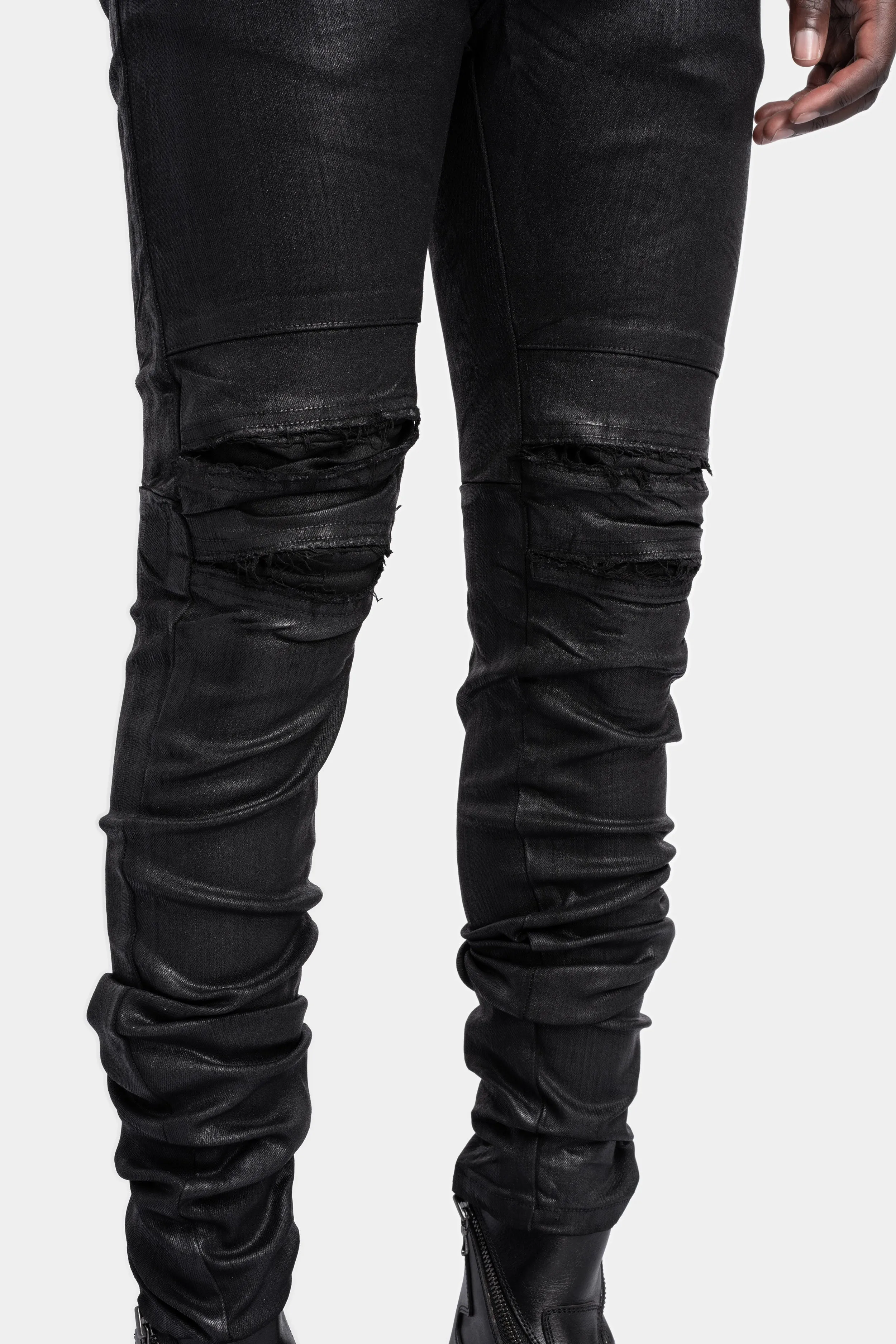 Folded split knee jeans, Coated