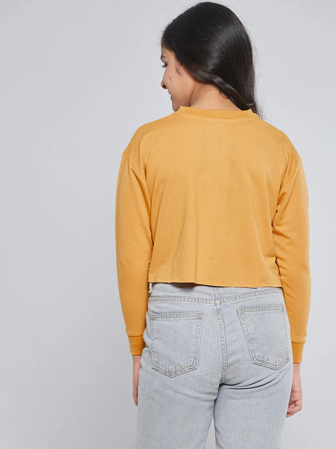 Girls Mustard Terry FOLLOW DREAM Crop Sweatshirt