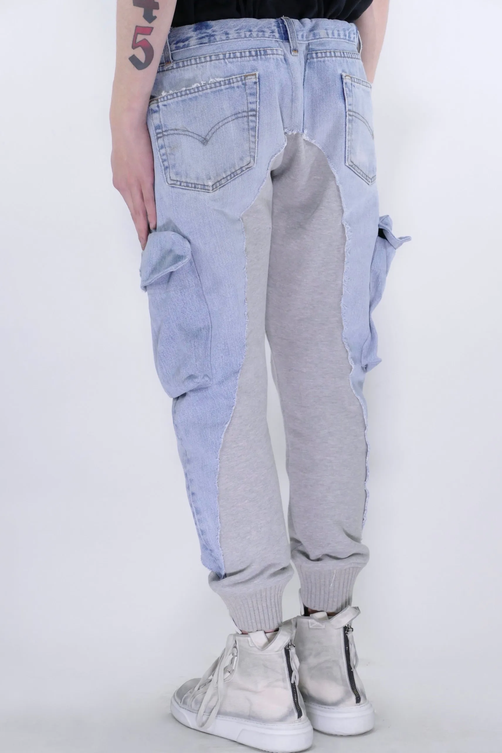 Greg Lauren 50/50 Denim Cargo Pants - Blue