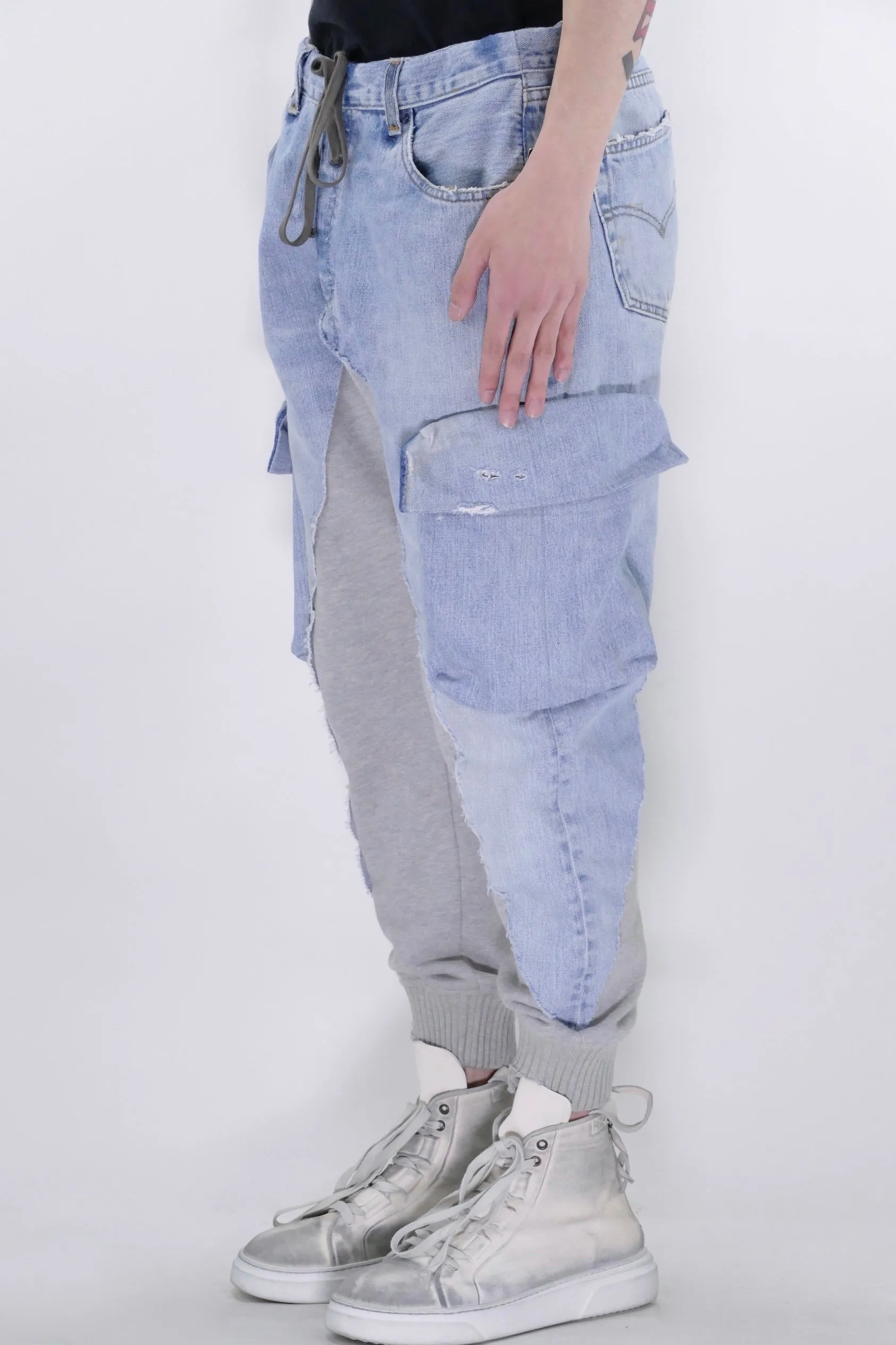 Greg Lauren 50/50 Denim Cargo Pants - Blue