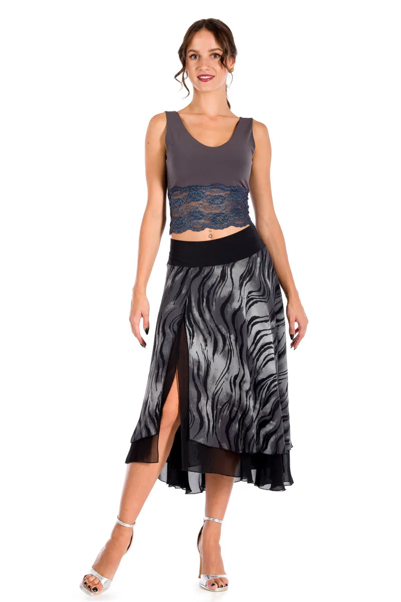 Grey Two-layered Dance Skirt With Zebra Print