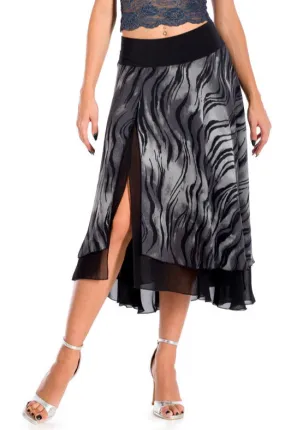 Grey Two-layered Dance Skirt With Zebra Print