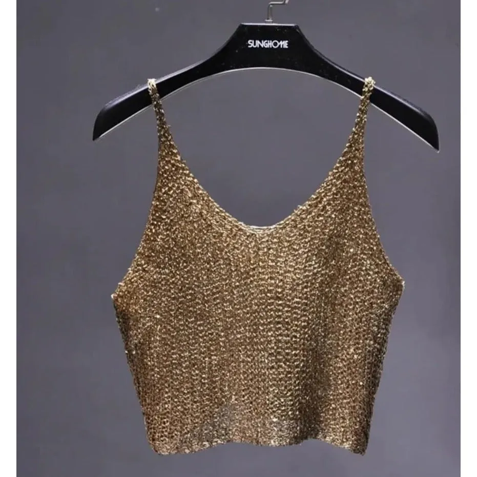 Half Sequin Crop Top