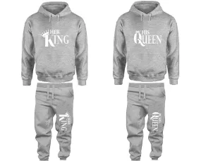 Her King His Queen Couple Pullover Hoodie and Jogger Pants, Matching Top Bottom Sets