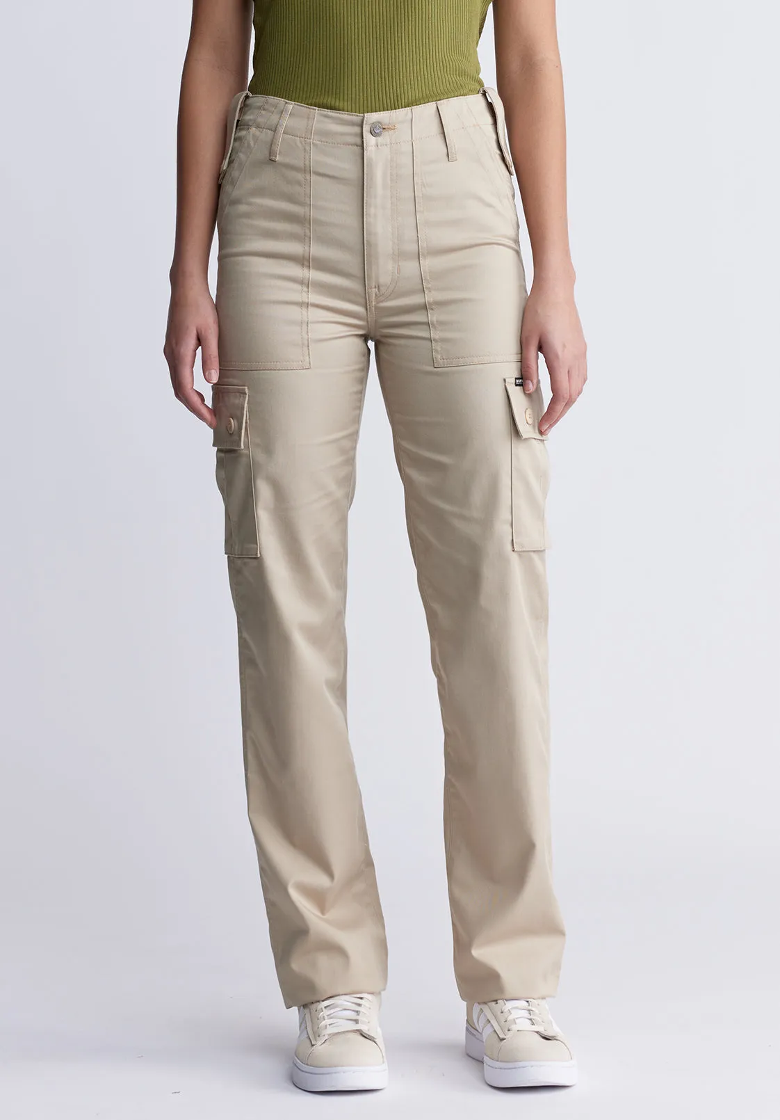 High Rise Jane Women's Loose Straight Pants in Beige - BL15975