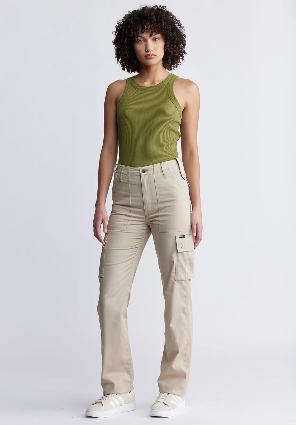 High Rise Jane Women's Loose Straight Pants in Beige - BL15975