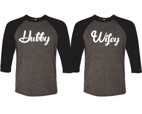 Hubby Wifey Couple Matching 3/4 Sleeve Baseball Shirts