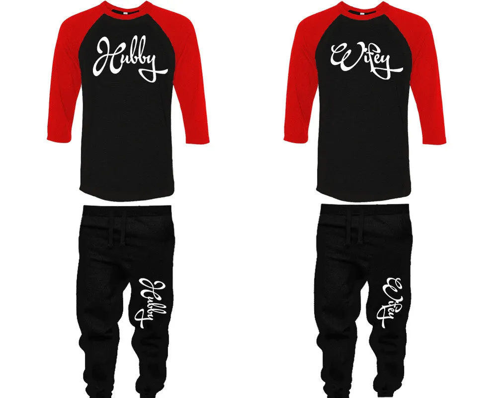 Hubby Wifey Couple Matching Baseball Shirts and Jogger Pants Top & Bottom Sets