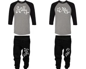 Hubby Wifey Couple Matching Baseball Shirts and Jogger Pants Top & Bottom Sets