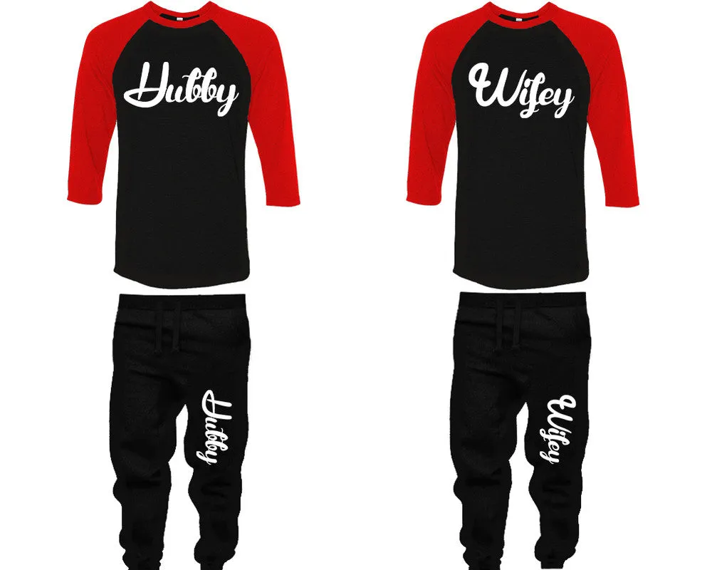 Hubby Wifey Couple Matching Baseball Shirts and Jogger Pants Top & Bottom Sets