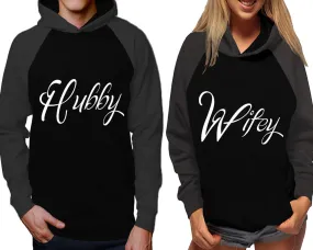 Hubby Wifey Couple Matching Contast Raglan Hoodies