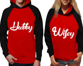 Hubby Wifey Couple Matching Contast Raglan Hoodies