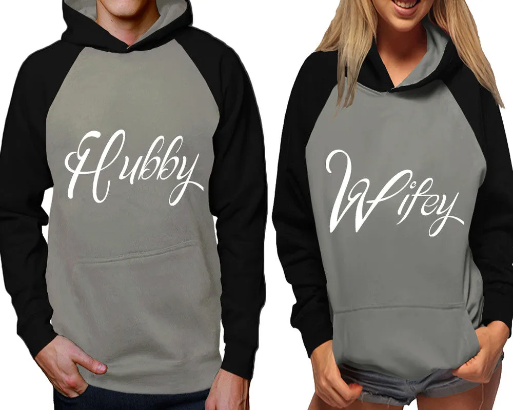 Hubby Wifey Couple Matching Contast Raglan Hoodies