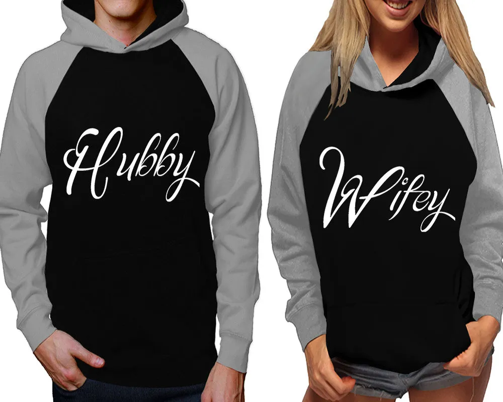 Hubby Wifey Couple Matching Contast Raglan Hoodies