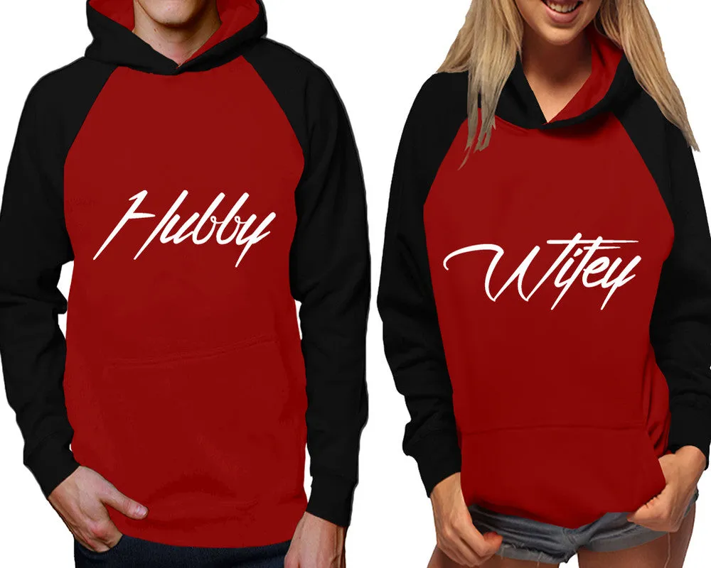 Hubby Wifey Couple Matching Contast Raglan Hoodies