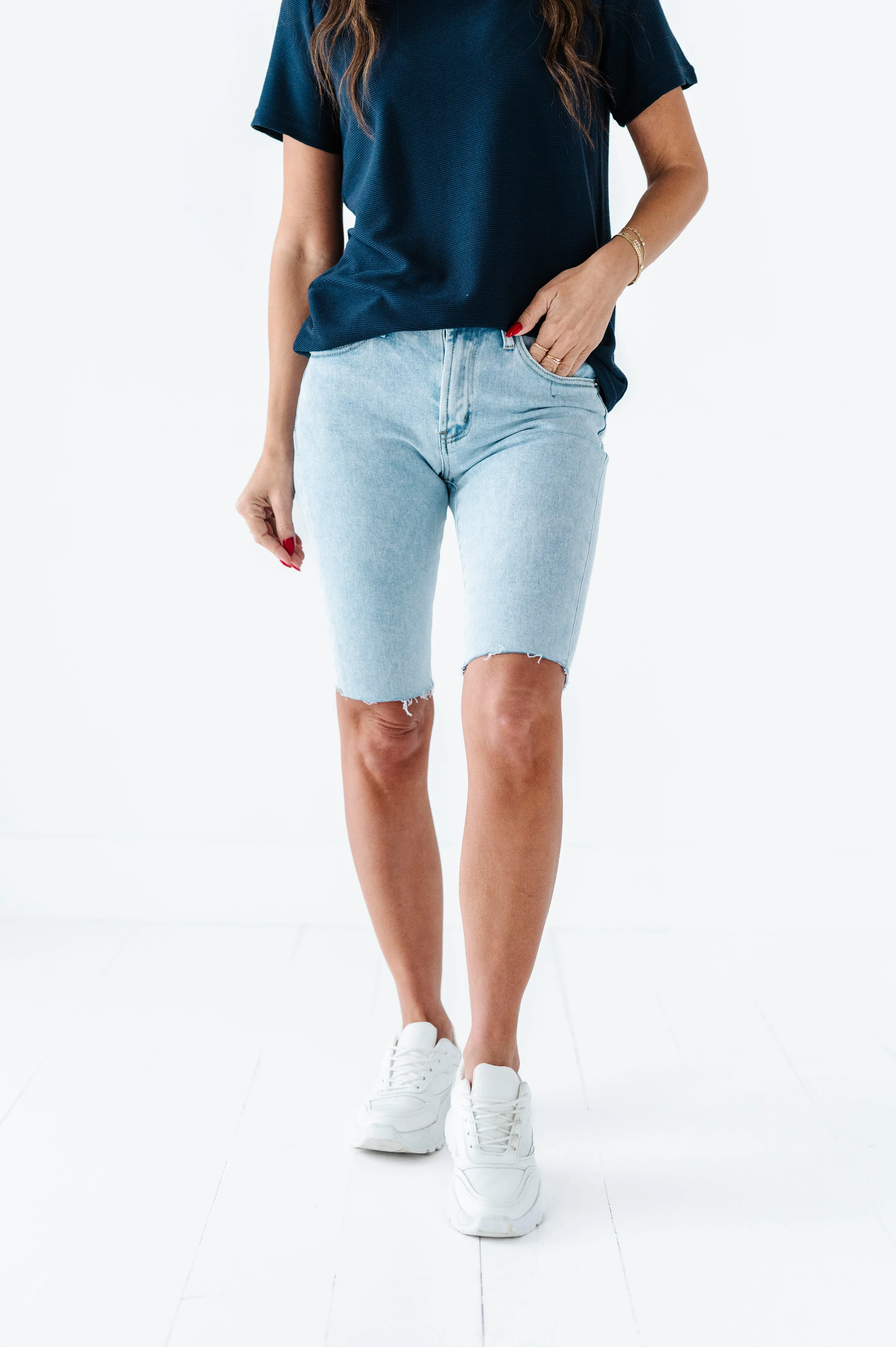 Kenadie High Rise Skinny Bermuda Shorts