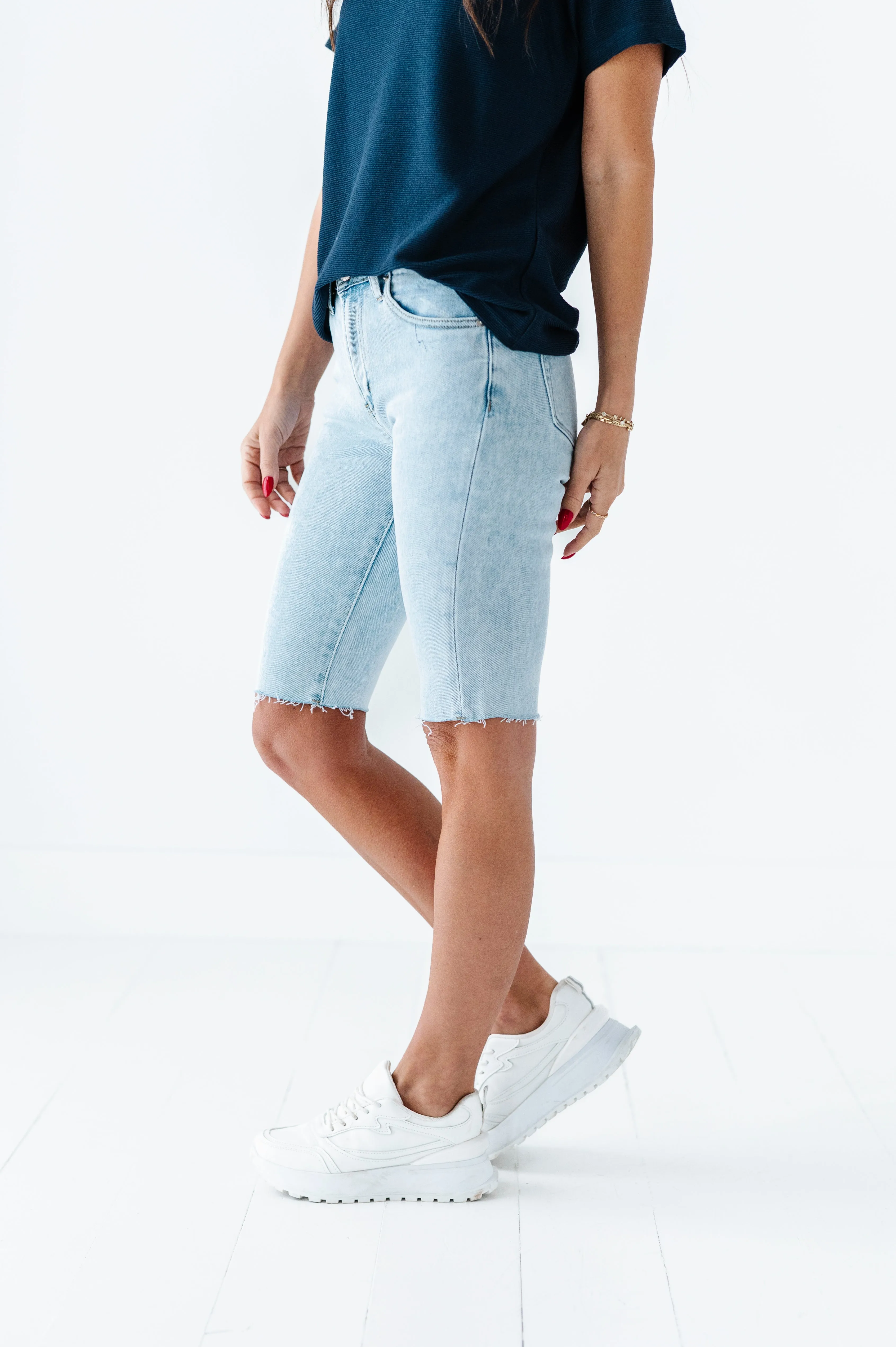 Kenadie High Rise Skinny Bermuda Shorts