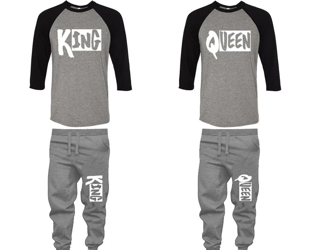 King Queen Couple Baseball Shirt and Jogger Pants, Matching Top Bottom Set