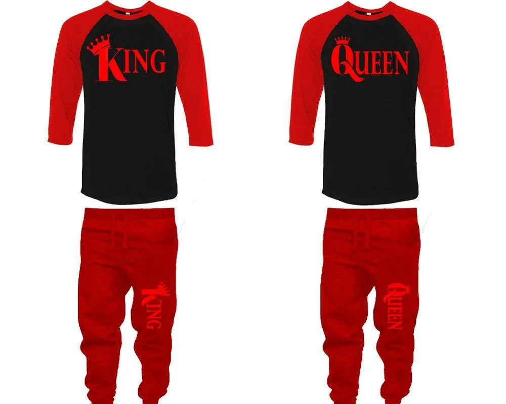 King Queen Couple Baseball Shirt and Jogger Pants, Matching Top Bottom Set