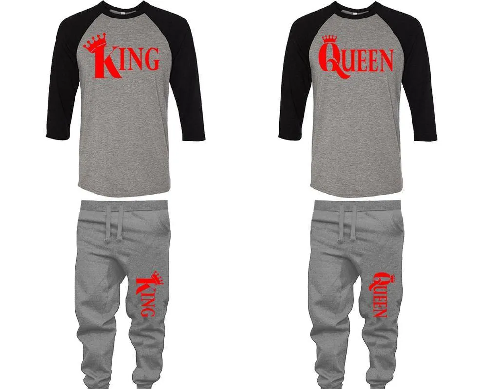 King Queen Couple Baseball Shirt and Jogger Pants, Matching Top Bottom Set