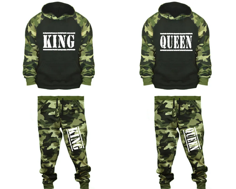 King Queen Couple Matching Camo Hoodies and Camo Jogger Pants Sold Separately