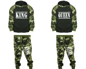 King Queen Couple Matching Camo Hoodies and Camo Jogger Pants Sold Separately