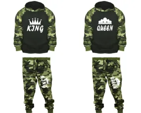 King Queen Couple Matching Camo Hoodies and Camo Jogger Pants Sold Separately