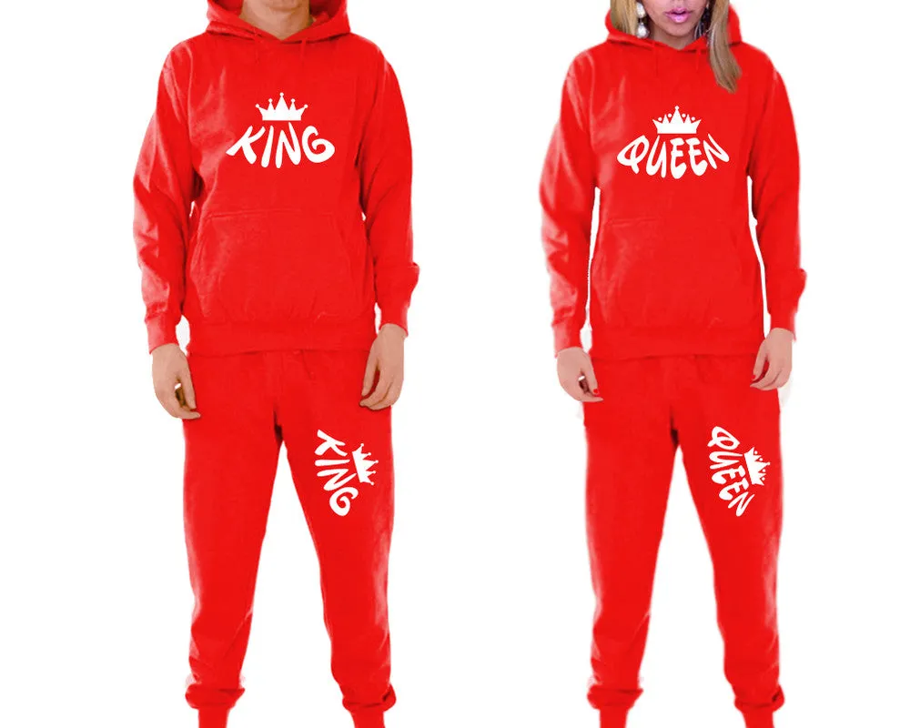 King Queen Couple Matching Hoodie and Jogger Pants Top&Bottom Sets