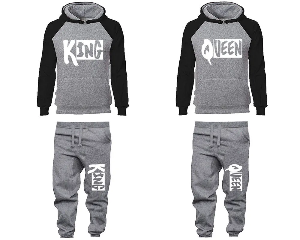 King Queen Couple Matching Hoodies and Jogger Pants Top Bottom Matching Set