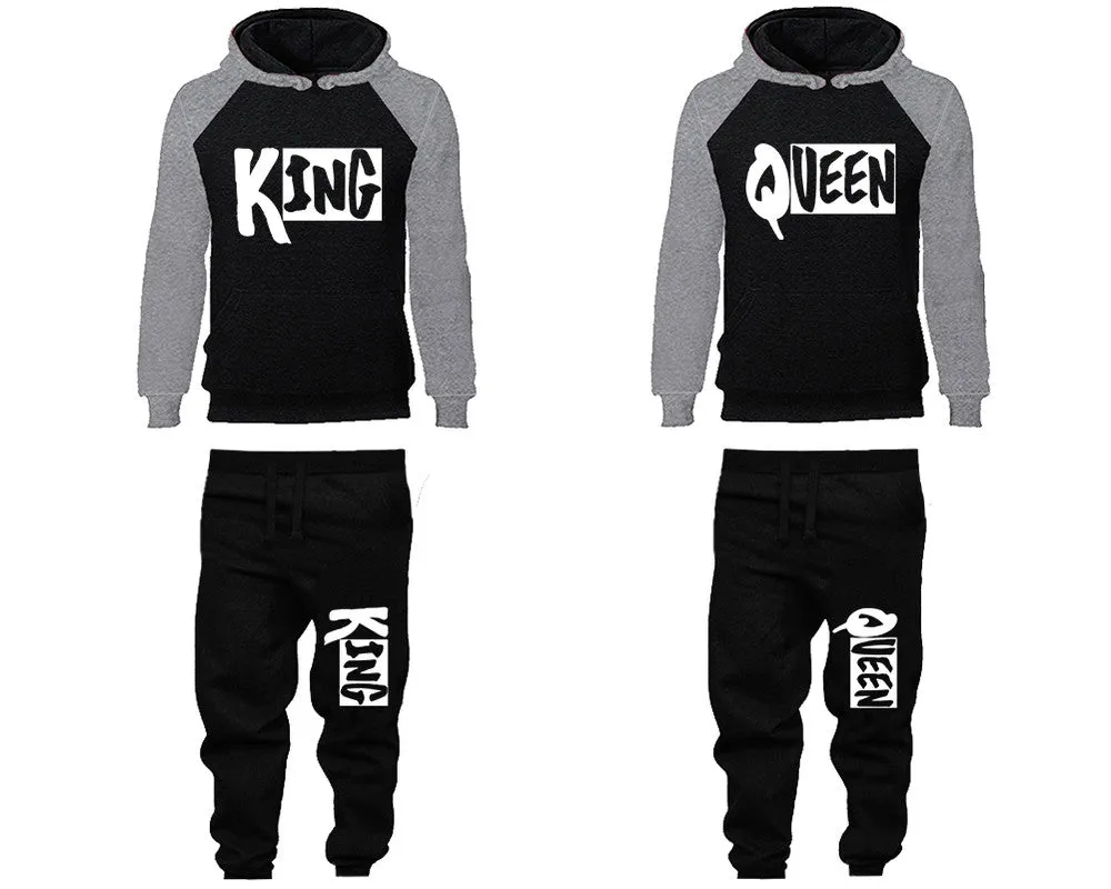 King Queen Couple Matching Hoodies and Jogger Pants Top Bottom Matching Set