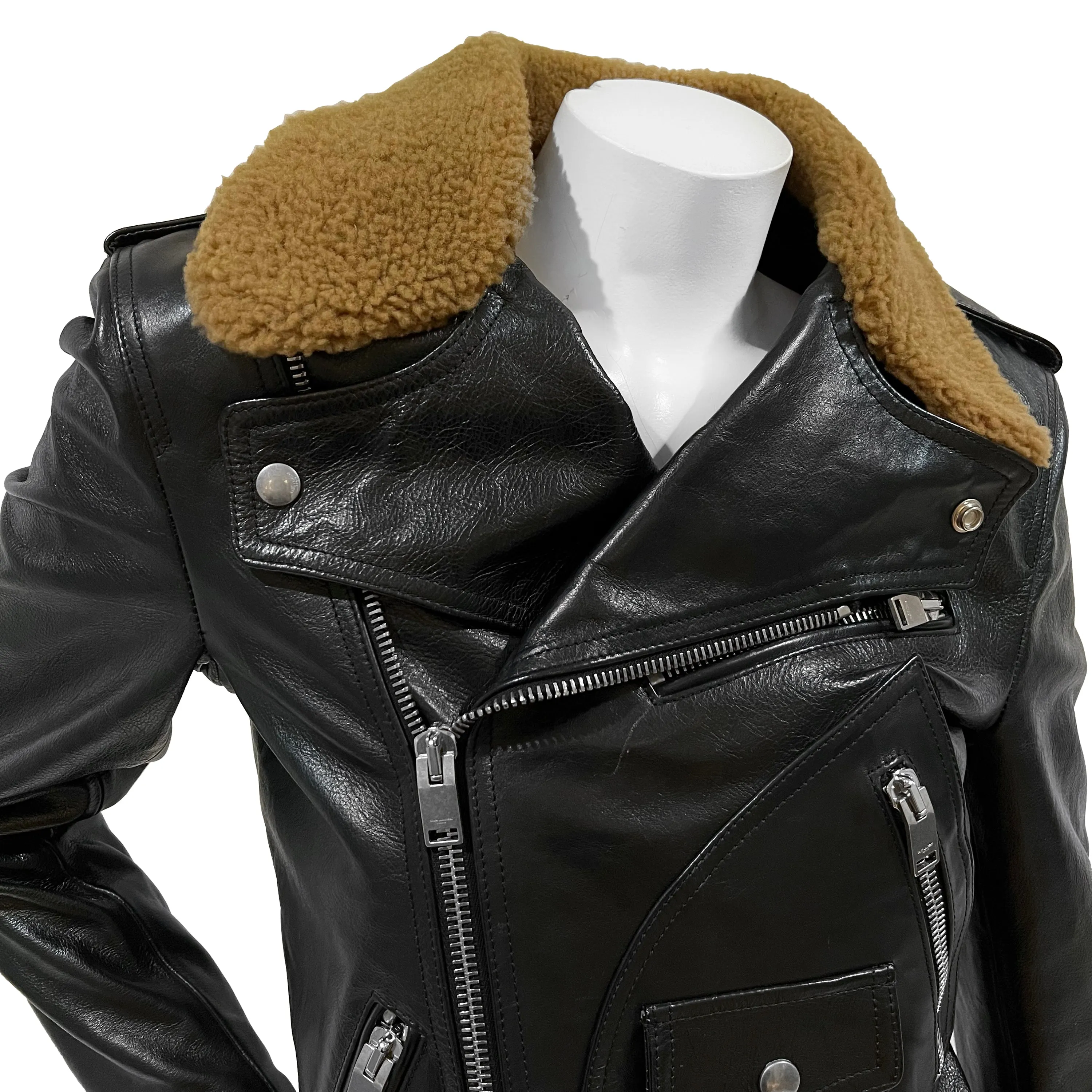 Leather and Shearling Motorcycle Jacket