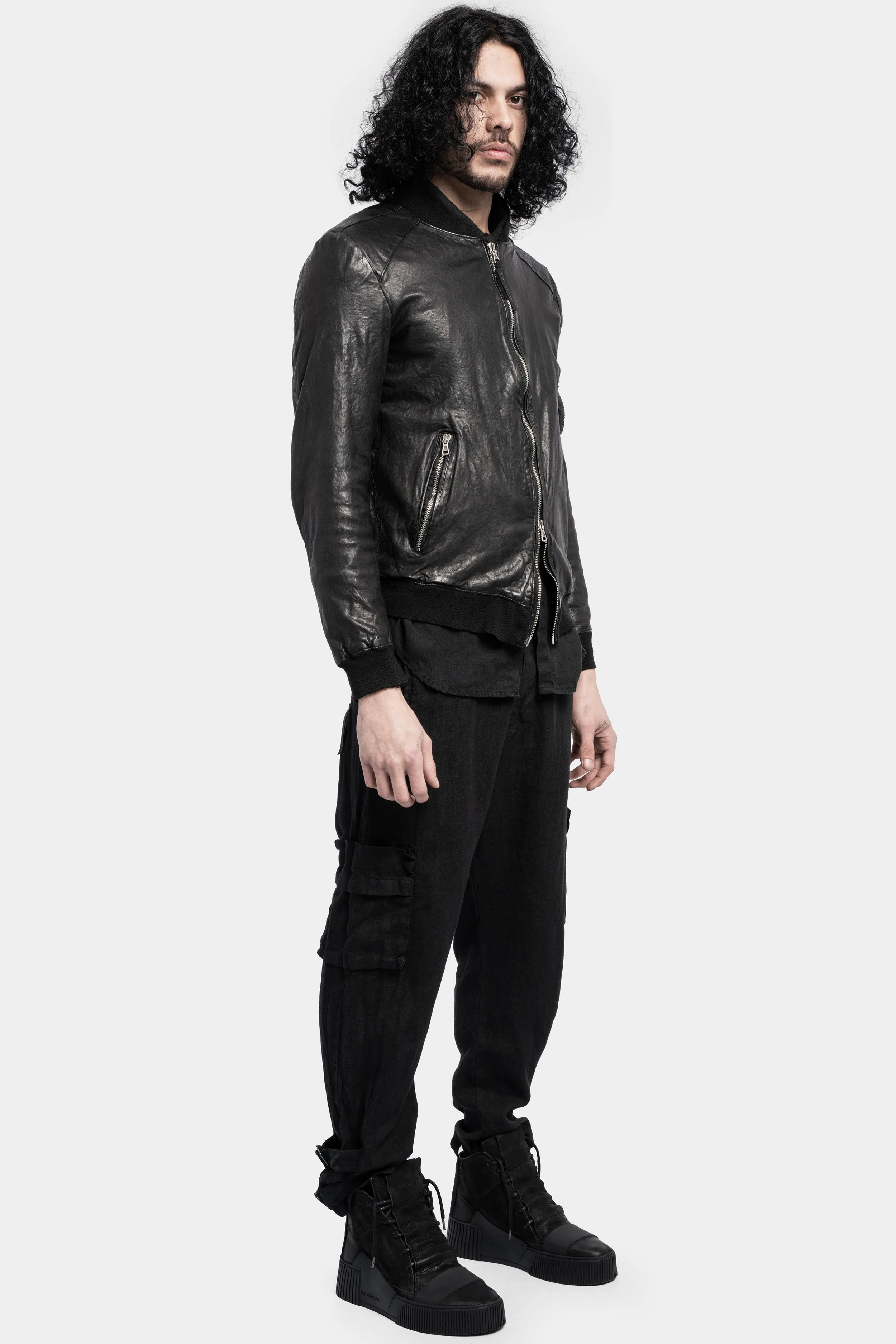 Leather bomber jacket