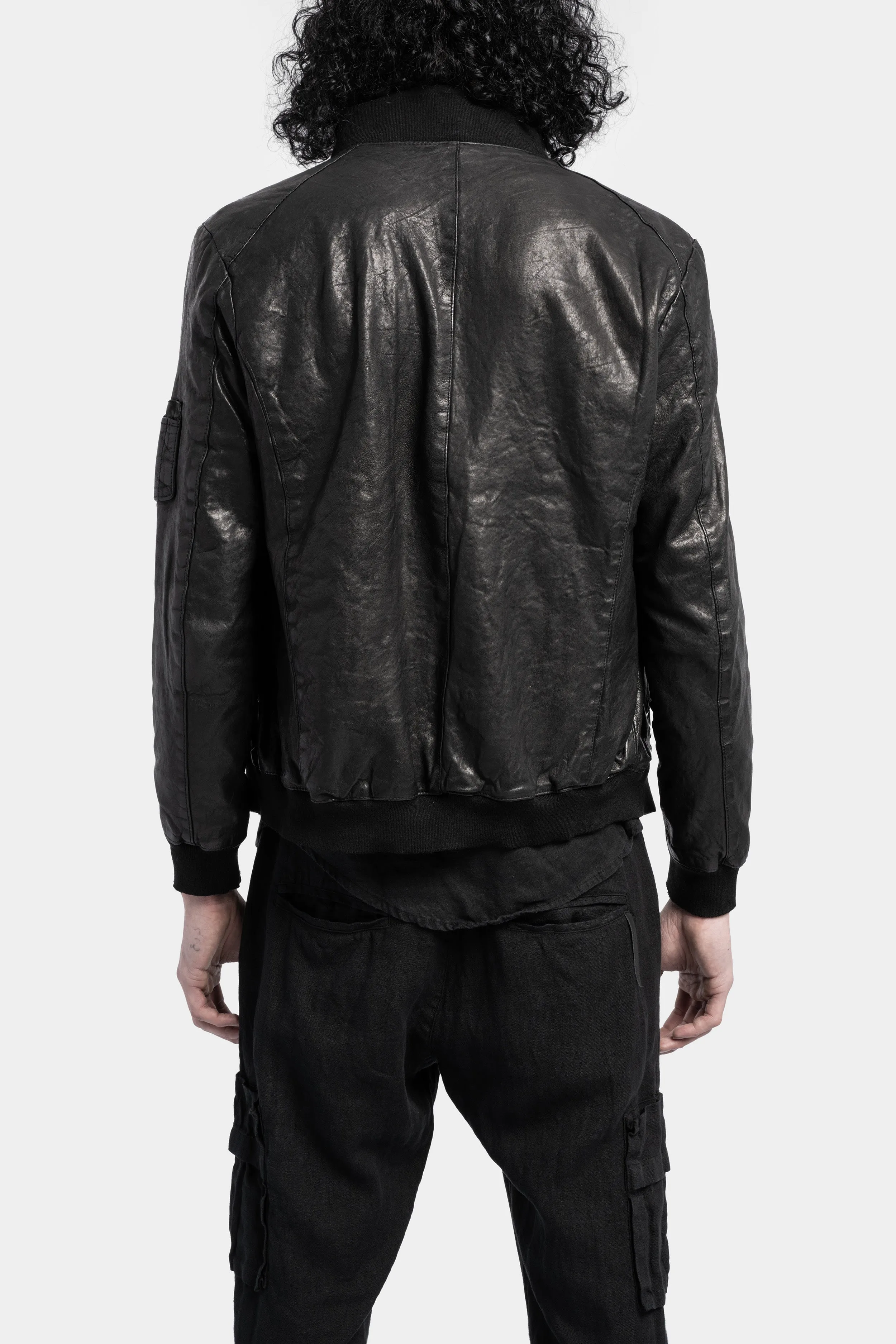 Leather bomber jacket