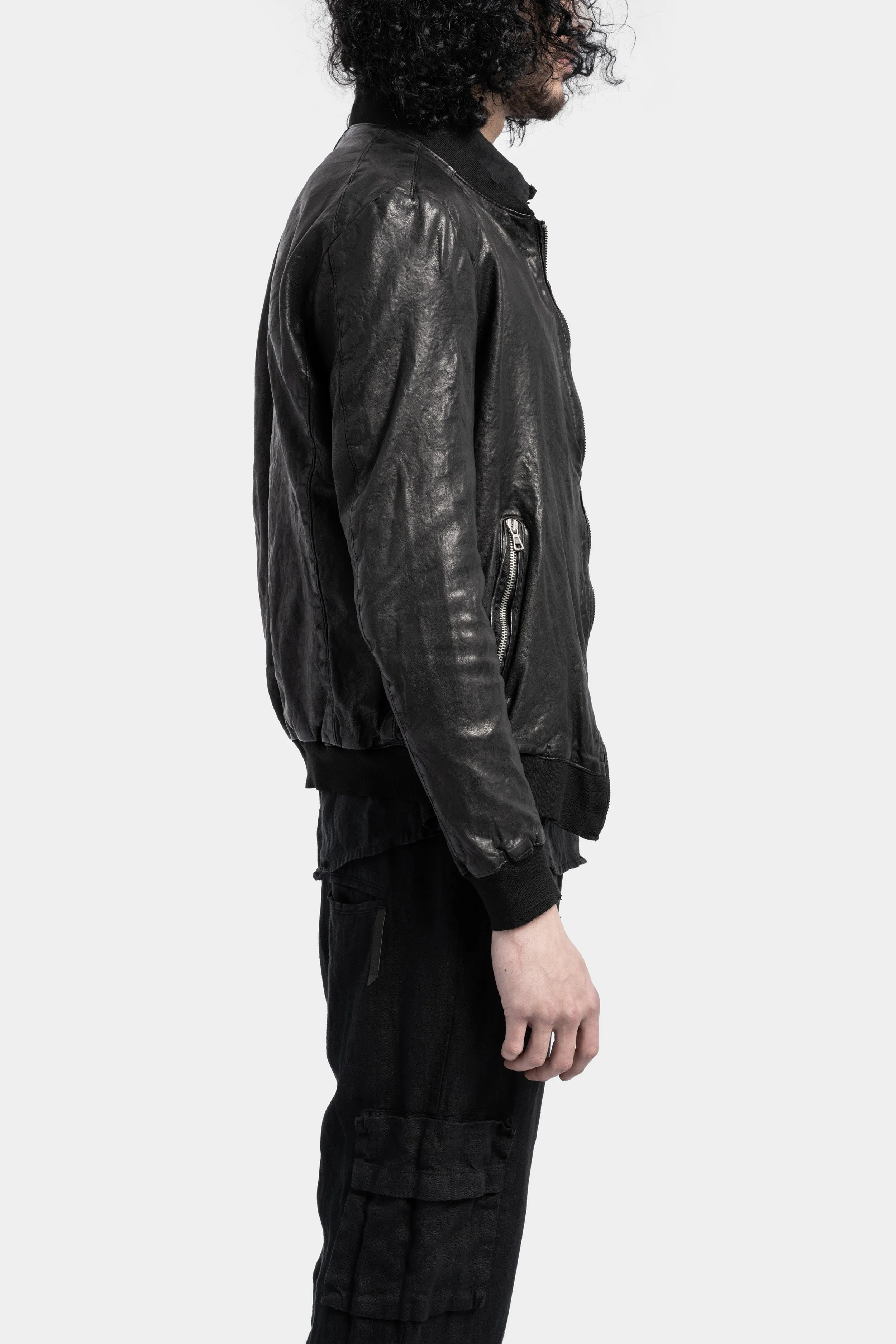 Leather bomber jacket