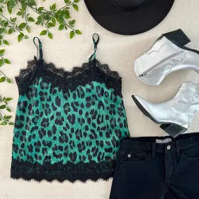 Leopard Lace Cami - Green