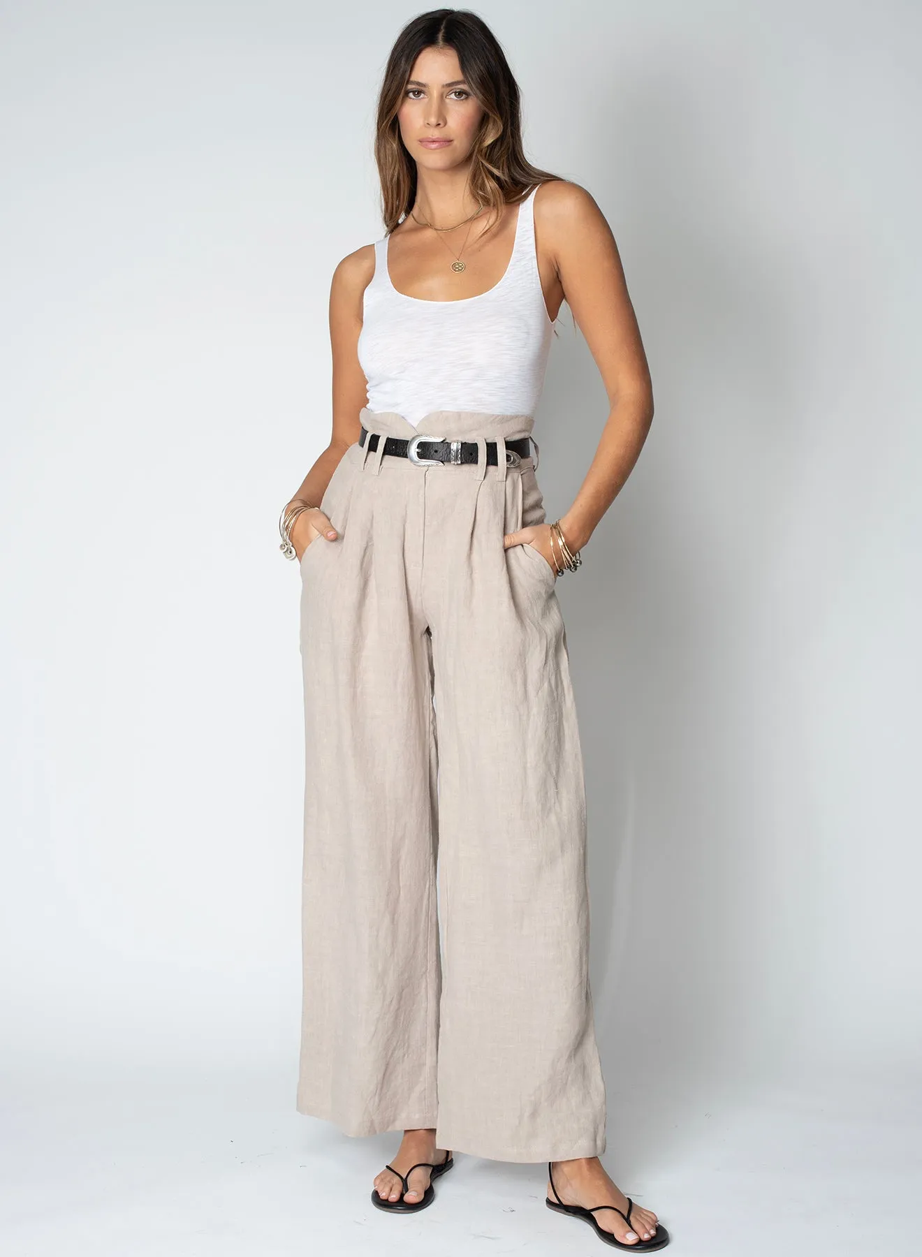 LINEN KNOTCH WAIST PANT