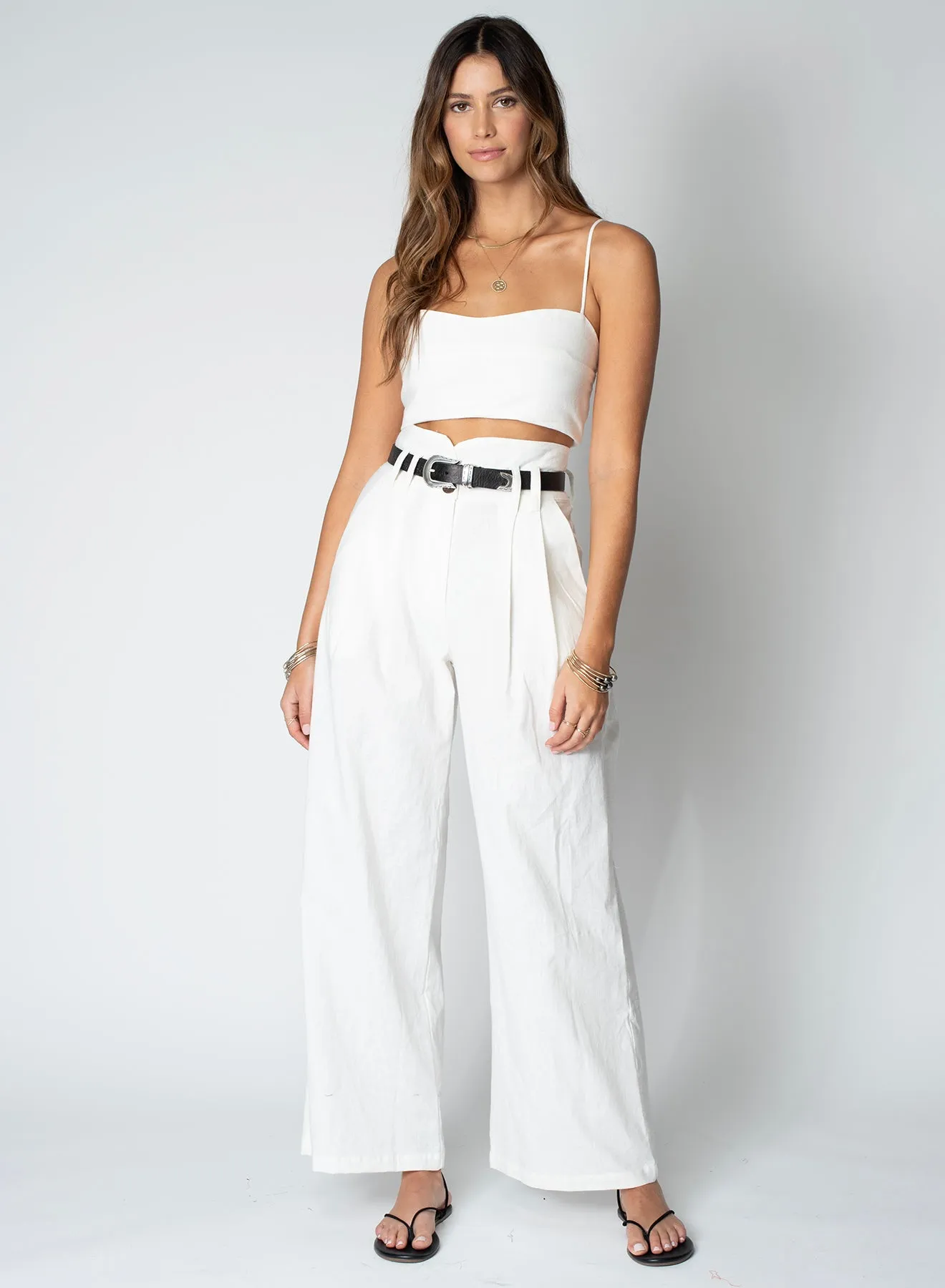 LINEN KNOTCH WAIST PANT