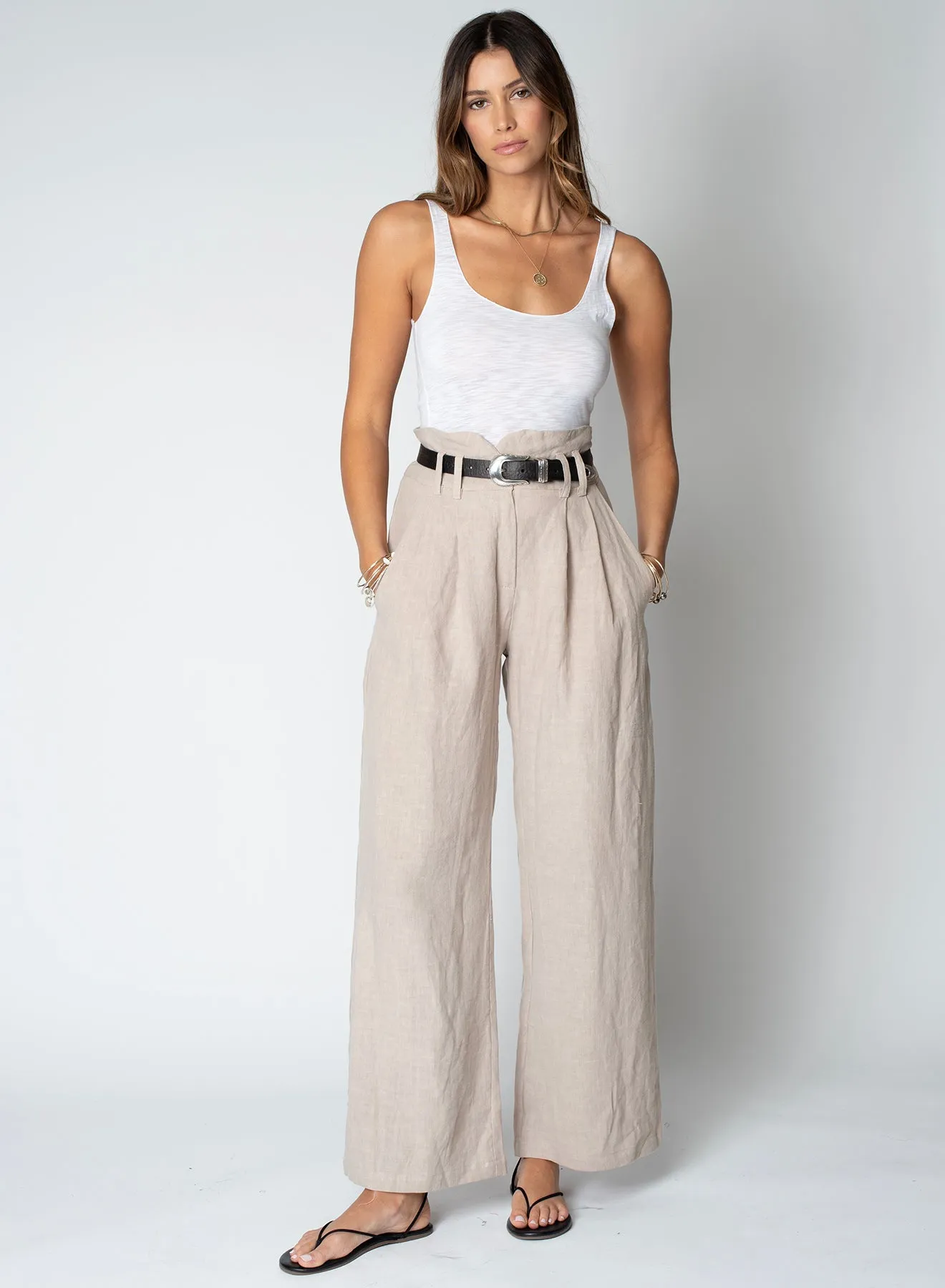 LINEN KNOTCH WAIST PANT