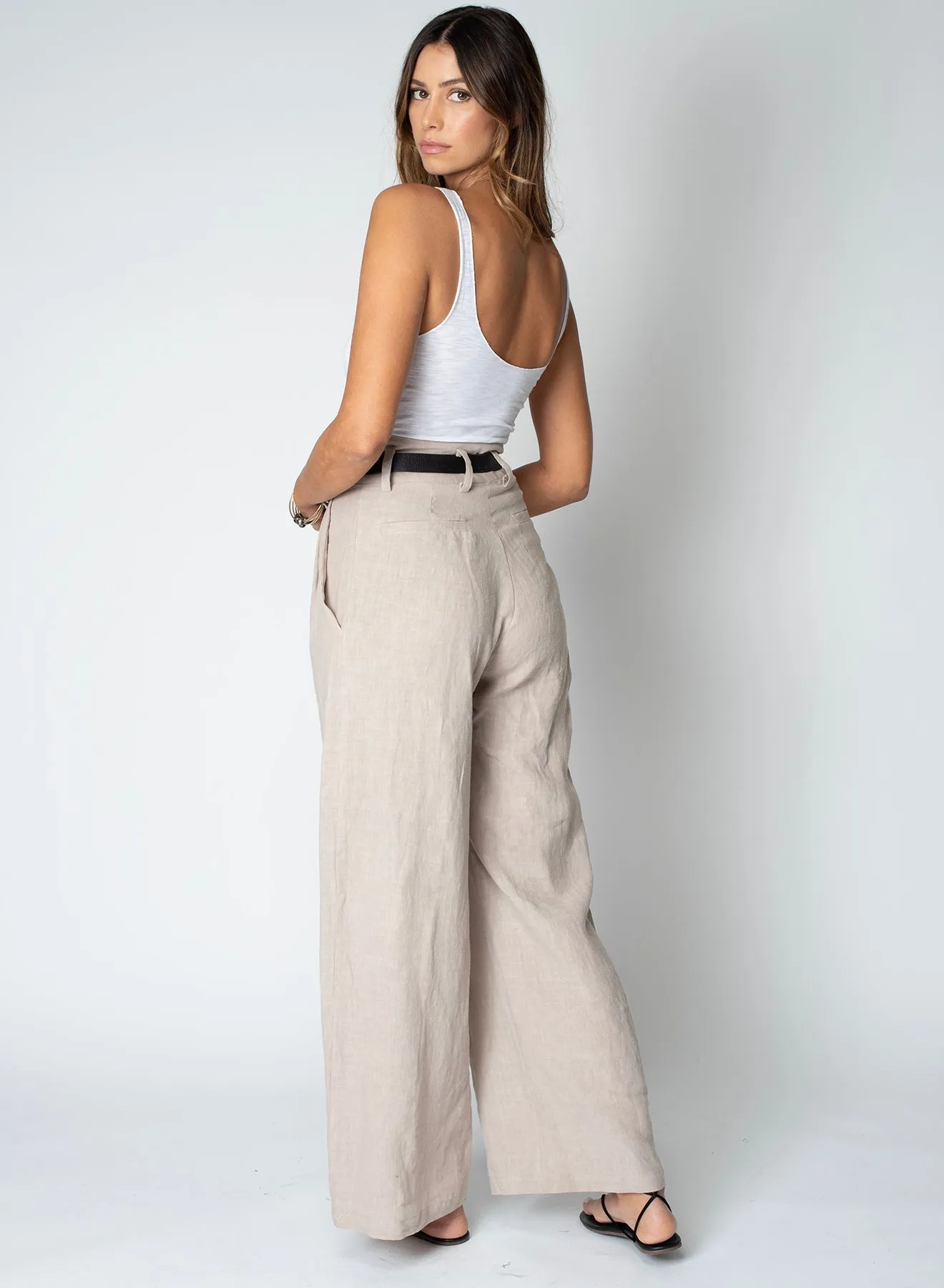 LINEN KNOTCH WAIST PANT