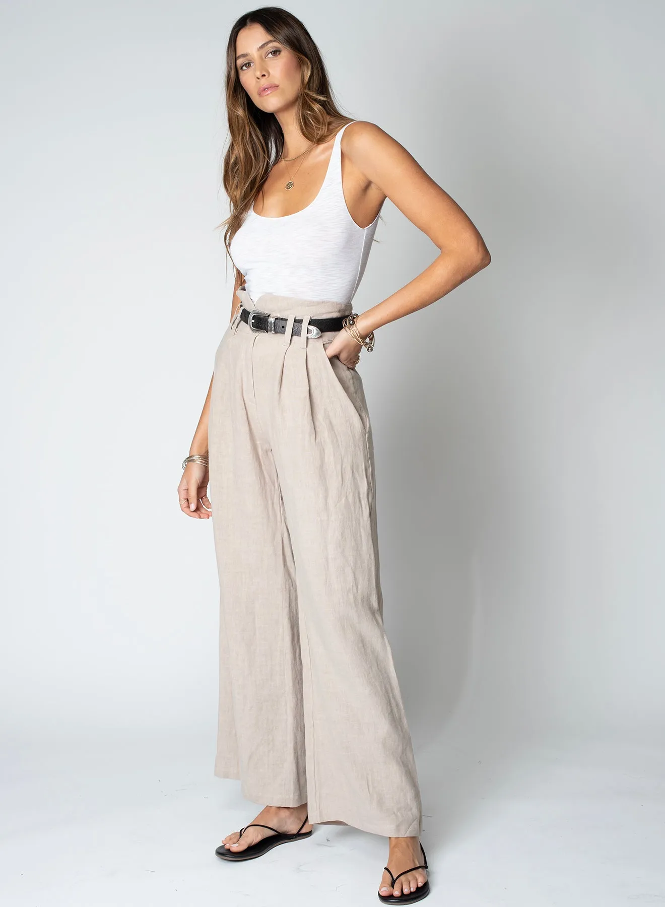 LINEN KNOTCH WAIST PANT