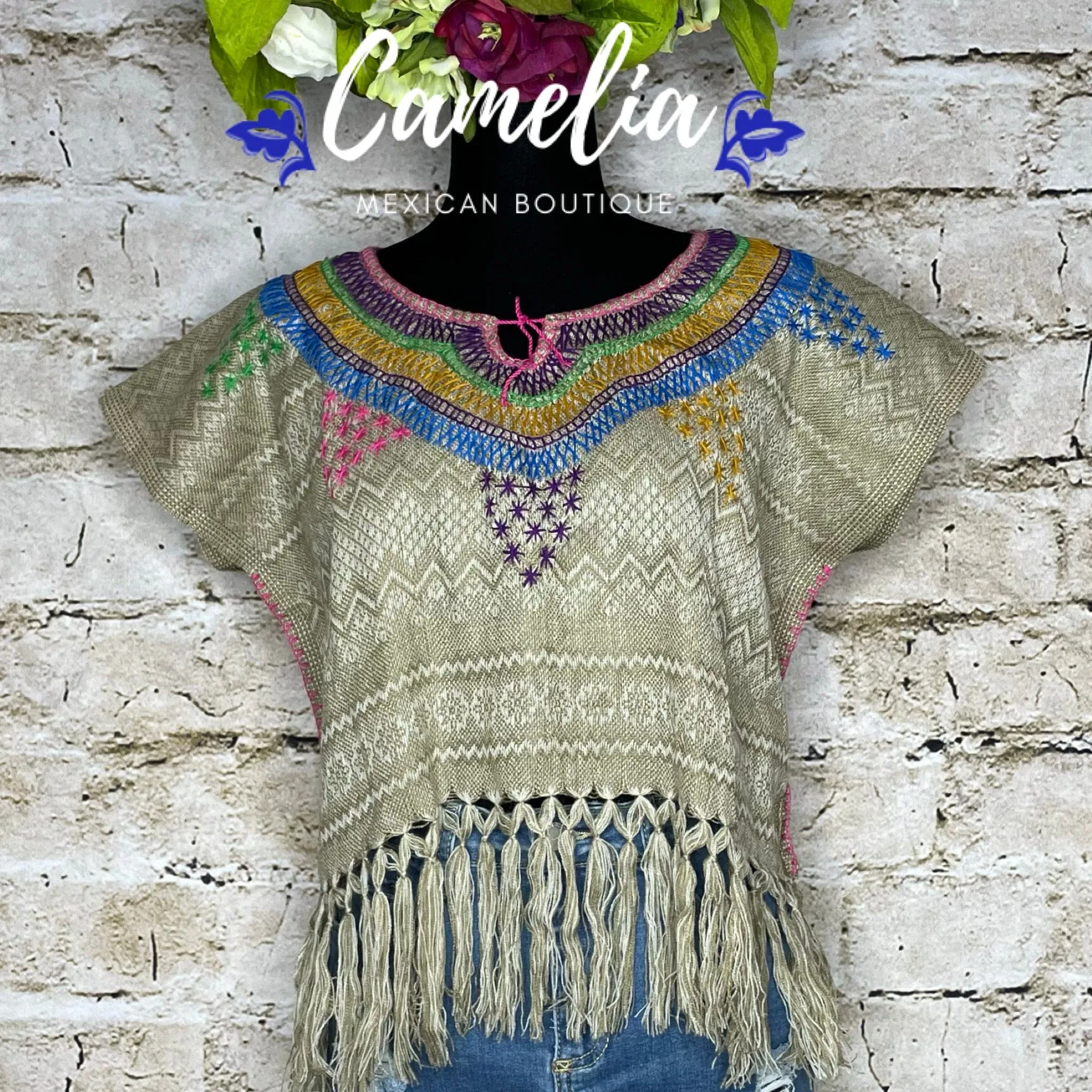 Loomed Mexican Tasseled Crop Top - Stars