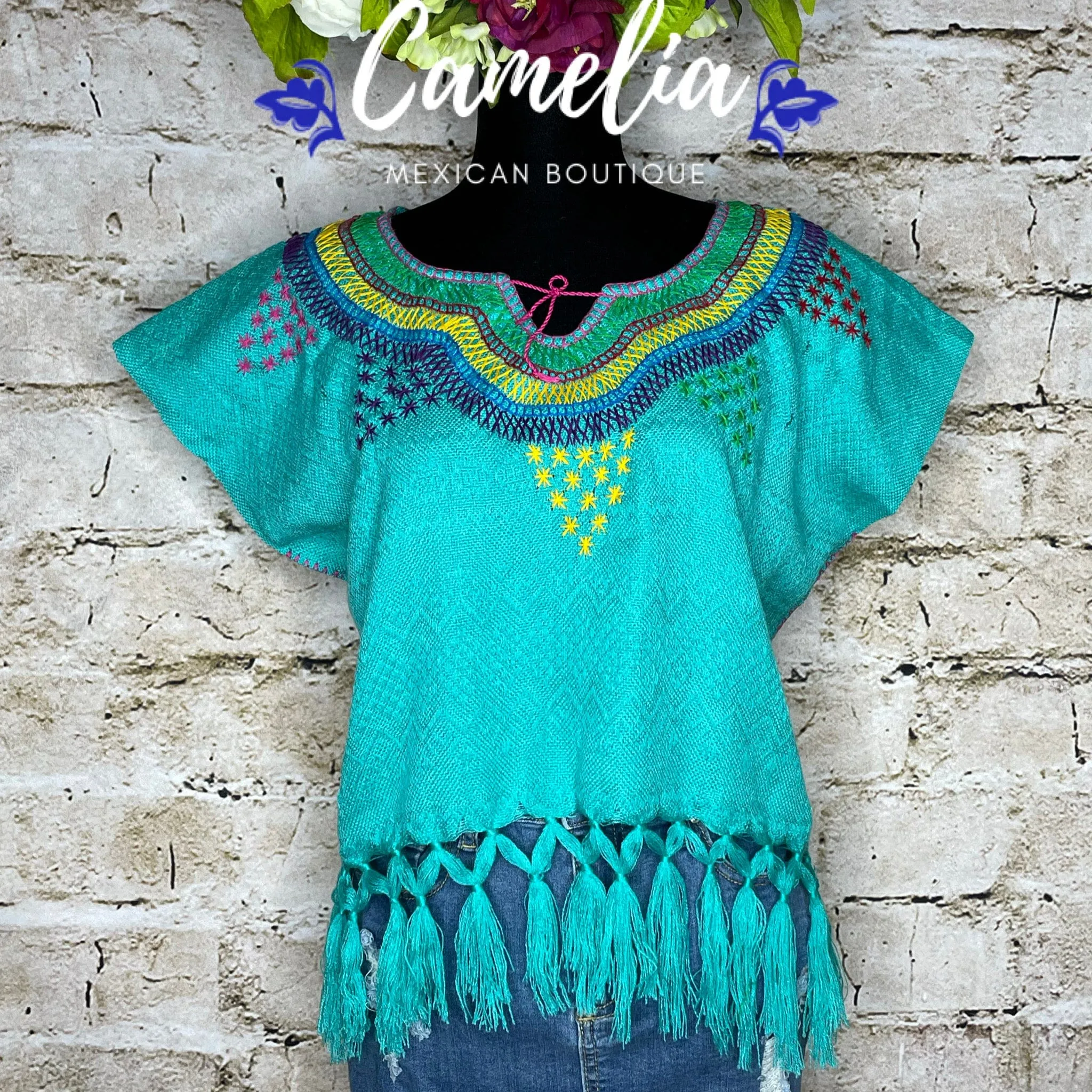 Loomed Mexican Tasseled Crop Top - Stars