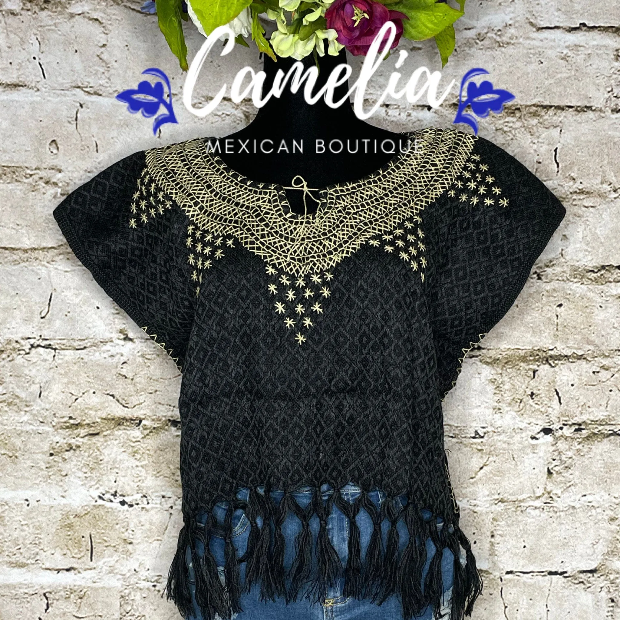 Loomed Mexican Tasseled Crop Top - Stars