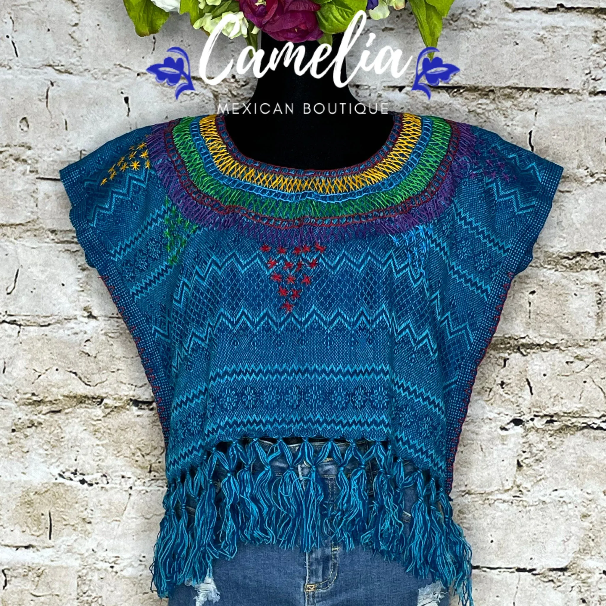 Loomed Mexican Tasseled Crop Top - Stars