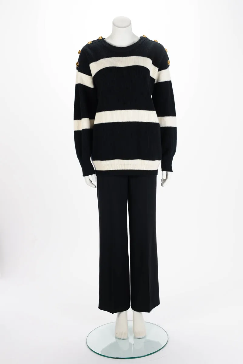 Louis Vuitton Black & White Wool Knit Striped Sweater M