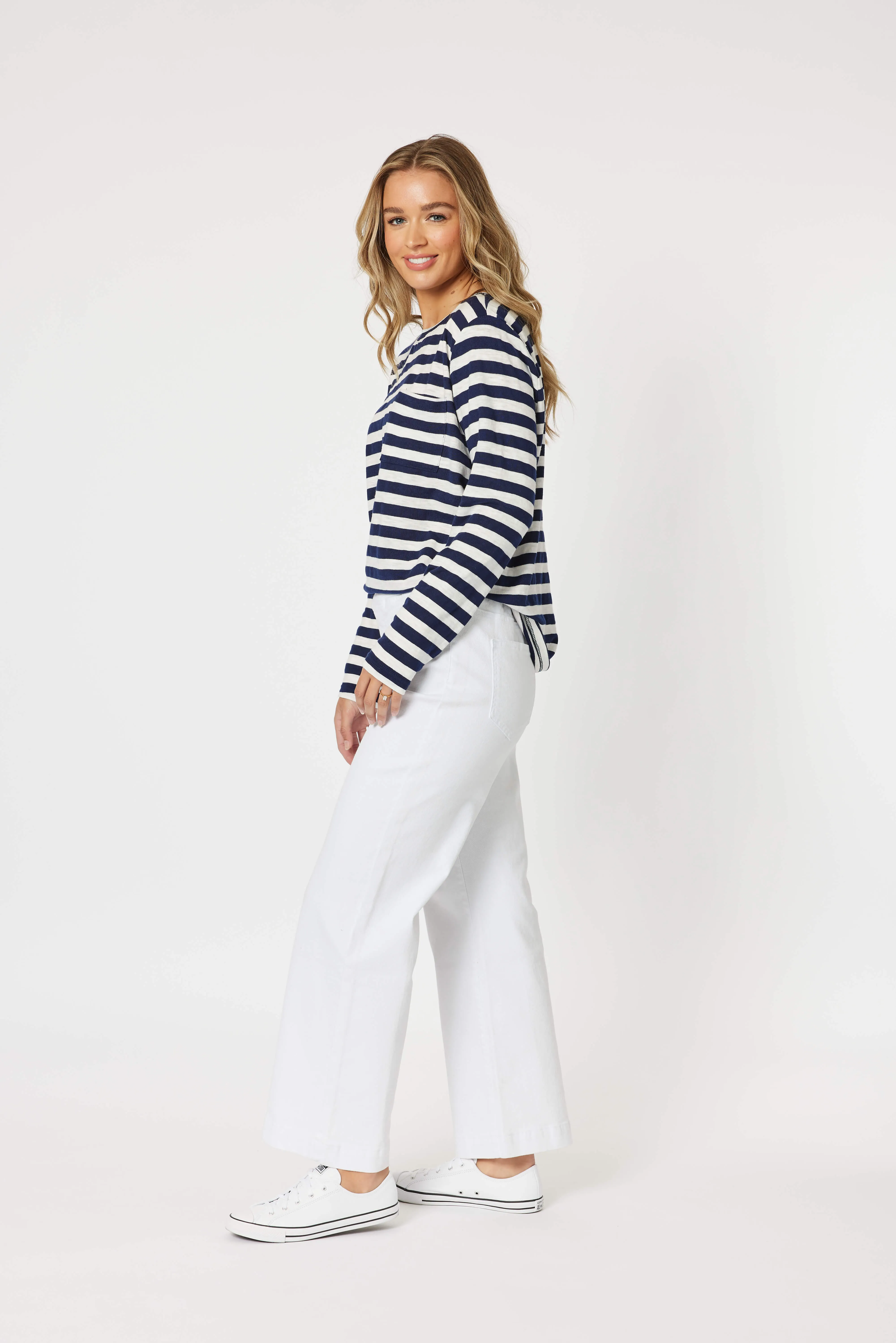 Maddy Pull On Wide Leg Jean - White/Denim