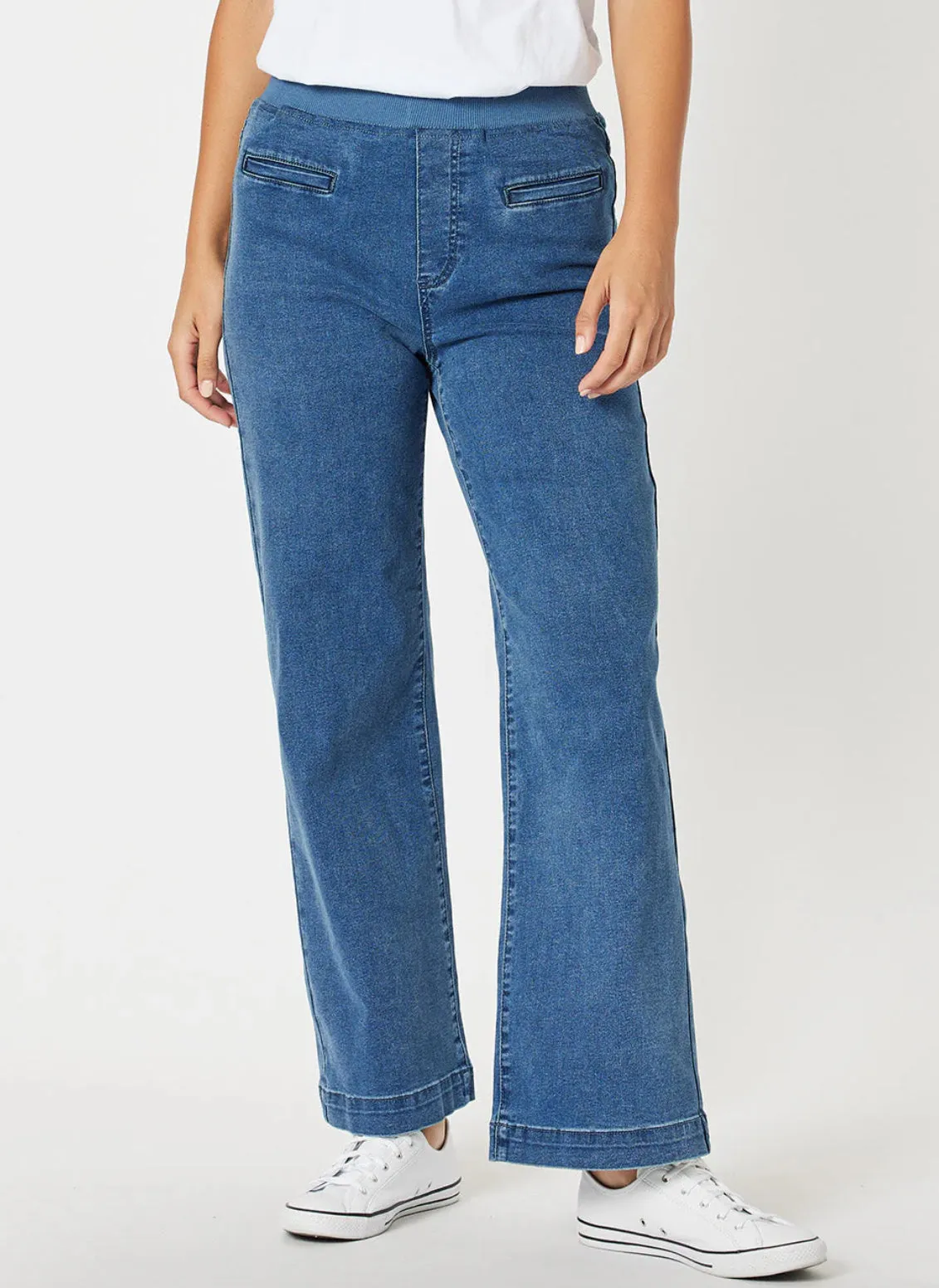 Maddy Pull On Wide Leg Jean - White/Denim