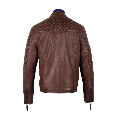 Men's Tawton Brown Leather Jacket with quilted panels