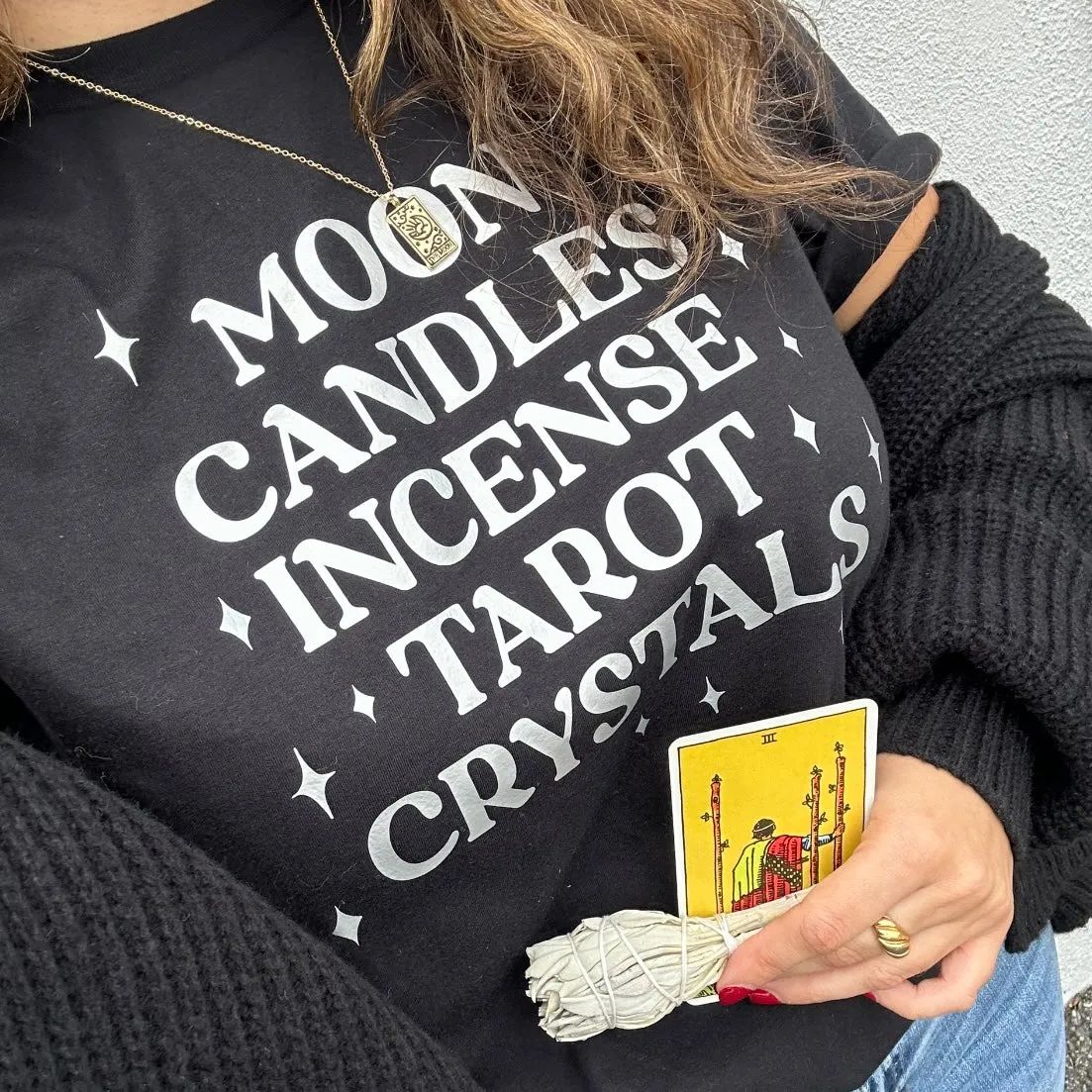 Moon Candles Incense Tarot Crystals Tee - Black