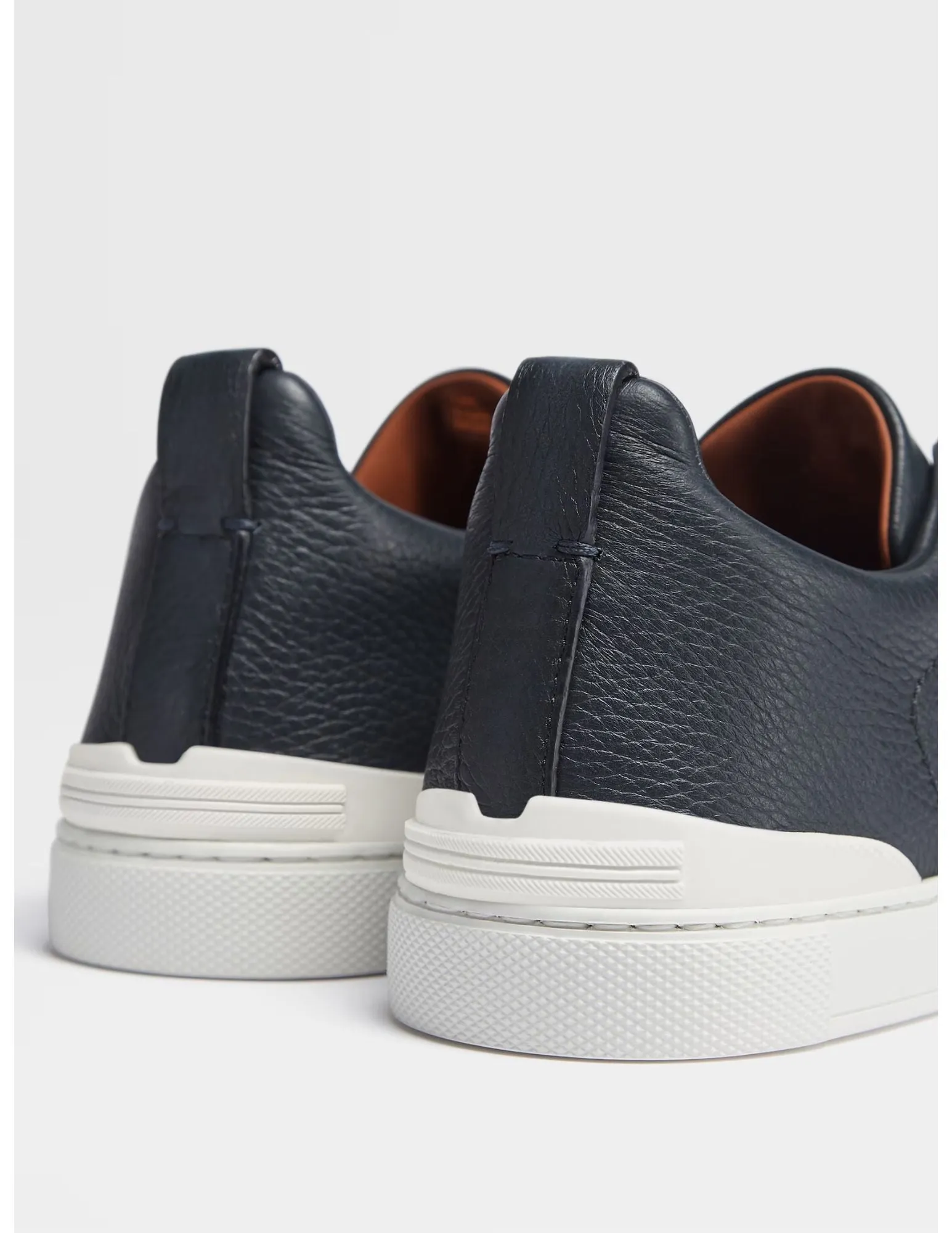 Navy Blue Deerskin Triple Stitch Sneakers